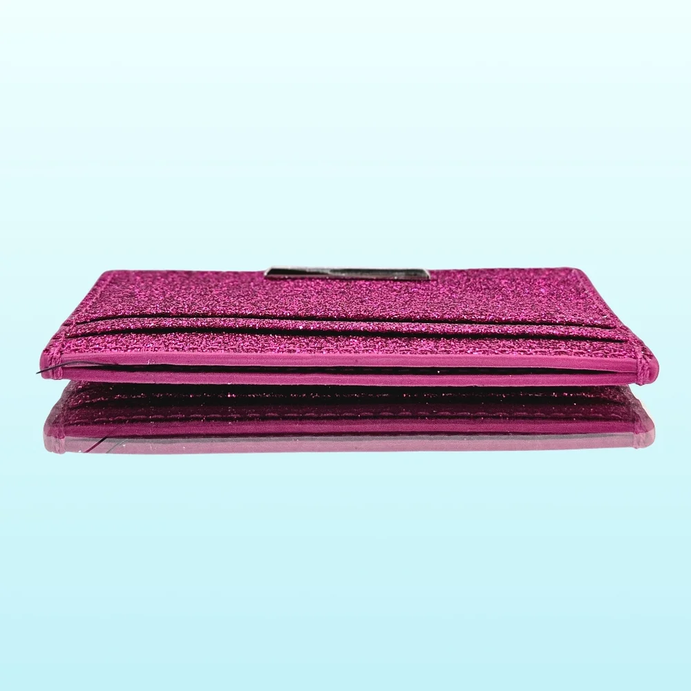 Rebecca Minkoff Card Case Wallet Hot Pink Leather Glitter Coated Sparkle Gift